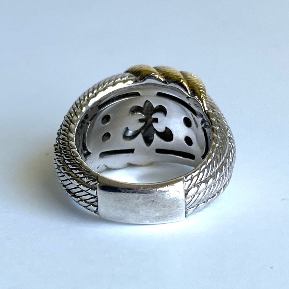 Judith Ripka Cocktail Ring Sterling Silver 14K Gold Faux Diamond Band Size 4.5 5 - Picture 5 of 9